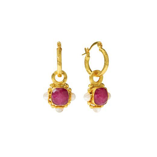 Ruby and pearl hoop earrings by Ottoman Hands 